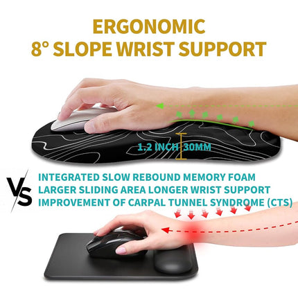 Hokafenle Ergonomic Mouse Pad Wrist Support, Mouse Pad for Pain Relief with Massage Memory Foam, Wrist Rest Mousepad (12x8 inch,Topographic Contour), KM&HK-MOUSEPAD-T8B-001