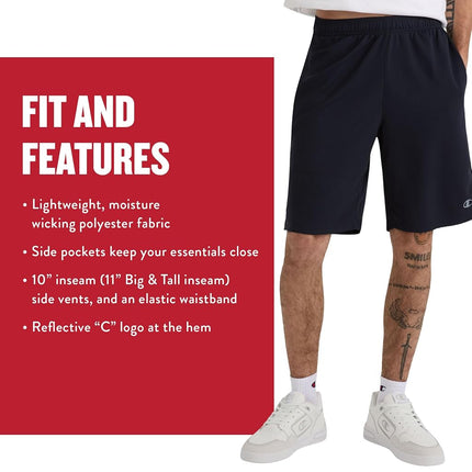 Champion Men's Sport, Moisture Wicking, Athletic, Gym Shorts (Reg. Or Big & Tall), Black Reflective C, Large