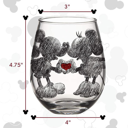 Verre à vin sans pied Silver Buffalo Disney Mickey et Minnie Cœur classique à paillettes, 590 ml