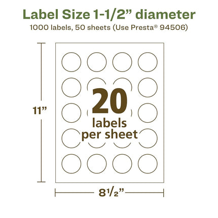 Avery EcoFriendly Matte White Recycled Round Labels, 1.5" Diameter, Print-to-The-Edge, Matte White Labels, Permanent Label Adhesive, Laser/Inkjet, 1,000 Printable Labels
