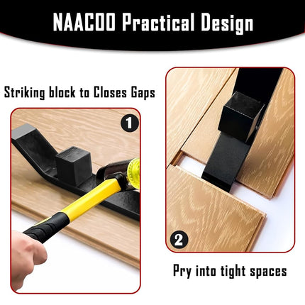 NAACOO Heavy Duty Pull Bar and Pry Bar, Weight 3.7lb | Solid Square Steel Block & Steel Angle Hammering Durable, Fully Felted Bottom - Professional Wood Flooring Laminate Tool.