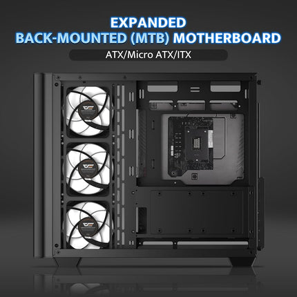 darkFlash ATX Mid-Tower Gaming PC Case, Back Plug-in BTF Motherboard, with 4 ARGB Fans Computer Case, Full View Curve Glass Dual-Chamber PC Case, Type C Port, Supports Dual 360mm AIO, Black(DPW90)