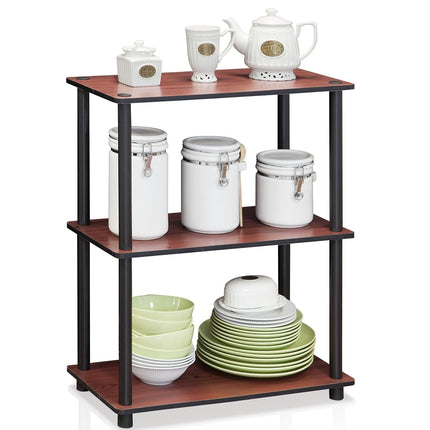 Furinno TURN-N-TUBE Storage Shelves, 3-Tier Book Shelf, Corner Shelf, Toolless Open Shelves, for Organization and Storage, Living Room, Garage, Home Office, Dark Cherry