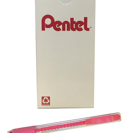 Goma de borrar retráctil Pentel Clic Colors con agarre, cuerpo rosa intenso, caja de 12 (ZE23P)