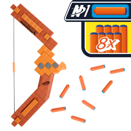 Lanzador de dardos Nerf Minecraft Bow, cebado con cuerda de retroceso, 8 dardos N1, para mayores de 8 años