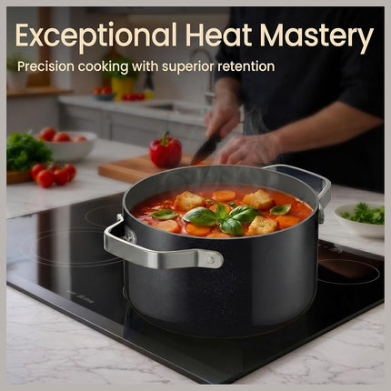 Black 12.5 Quart Aluminum Stock Pot with Lid, Nonstick Ceramic Coated Boiling Pot, PTFE & PFAS Free, Oven Safe to 500°F, Riveted Stainless Steel Handles, Tempered Glass Lid, All Stove Compatible