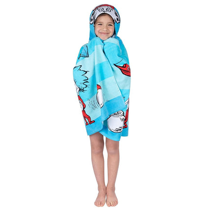 Drap de bain à capuche en coton éponge doux Franco Kids pour la plage et le bain, 61 cm x 127 cm, Dr Seuss Le Chat au chapeau