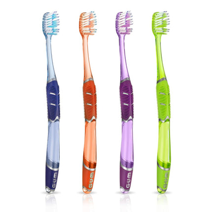 GUM Technique Deep Clean Toothbrush with Quad-Grip Handle, Compact Head & Soft Bristles, 3 Count, Multicoloured