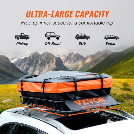 VEVOR Roof Rack Cargo Basket,130 x 91cm Rooftop Cargo Carrier w/ 15 Cu Ft Waterproof Cargo Bag, 90 KG Capacity Universal Rack Carrier for SUV, Truck