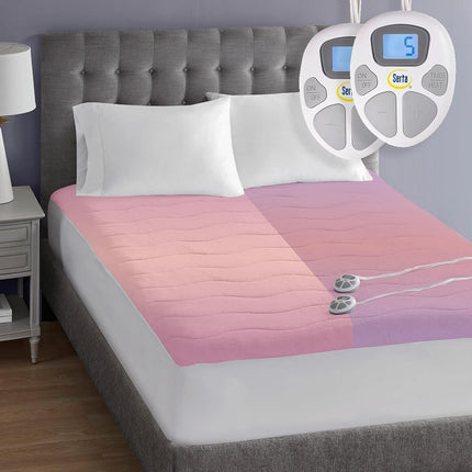 Protector de colchón térmico de felpa Serta - Calentador de cama eléctrico con doble control, 10 configuraciones de calor, temporizador de apagado automático - Protector de colchón eléctrico lavable a máquina, certificación ETL, King, blanco