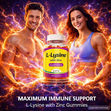 L-Lysine 1000mg with Zinc Gummies – Vegetarian Chewable Amino Acid Supplement for Adults, Non-GMO, Gluten-Free, Gelatin-Free, Easy to Take, Clean Label, Plant-Based Formula, 60 Vegan Chewables