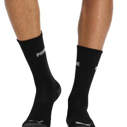 PUMA Men's 6 Pack Crew Socks, Black/Grey Logo, L UK