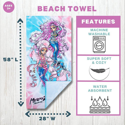 Franco Mermaze Super Soft Cotton Bath/Pool/Beach Towel, 58 in x 28 in, (Official Mermaze Product)