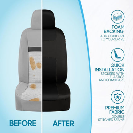 BDK PolyPro Fundas para Asientos de Coche Negras Juego Completo con Alfombrillas de Moqueta a Juego - Fundas de Asientos de Automoción para Coches Camionetas SUV - Incluye Funda para Asiento Trasero Abatible - Accesorios Interiores para Coche