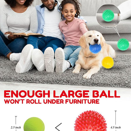 Pweituoet 4 Pack 4.5” Heavy Duty Squeaky Dog Ball for Medium Large Dogs, Spikey Dog Ball Toys for Clean Teeth and Training, Large Dog Toys for Aggressive Chewers (red Green 4pack)