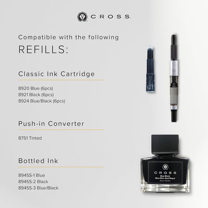 Cross ATX Pure Chrome Fountain Pen with Medium Nib