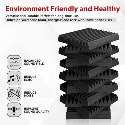 FONESO Acoustic Panels, High Density Soundproof Foam Panels for Walls, Sound Absorbing Panels, Acoustic Foam Panels Fire Resistant for Studio Recording (Black, 1"x12"x12" 12Pack(with Adhesive))