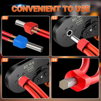 Ferrule Crimping Tool Kit, Preciva Upgrade Double & Single Ferrules Connectors,16-6 Hexagonal Ratchet Jaw Wire Crimping Pliers AWG 28-5 (0.08-16mm²) with 1200PCS Terminal Connector Sleeves, CP94120