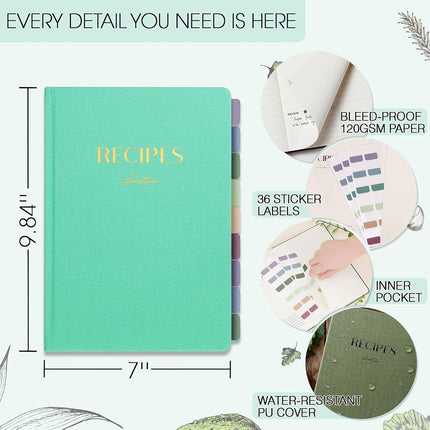 hi!SCI Blank Recipe Book to Write in Your Own Recipes, Large Recipe Notebook with 192 Pages, 7" x 10" Hardcover Recipe Journal for Family Cooking Lover (Turquoise)