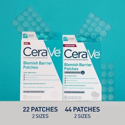 CeraVe Hydrocolloid Blemish Patches, Oil Absorbing Spot Control with Ceramides and Niacinamide, Allergy-Tested & Suitable For Sensitive Skin, Ultra-Thin & Blends Into All Skin Tones, 44ct
