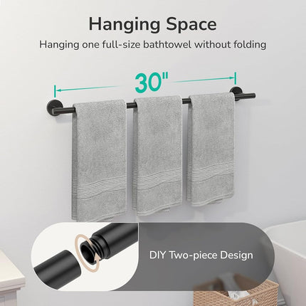 USHOWER Matte Black Bath Towel Bar, 30-Inch Towel Racks for Bathroom Wall-Mounted, SUS304 Stainless Steel Towel Rod (Total Length 32-Inch)