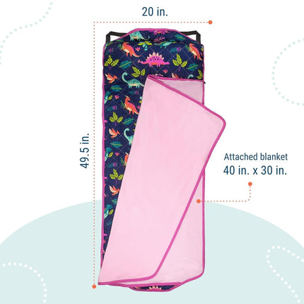 Tapis de sieste matelassé Wildkin pour enfants – Microfibre douce et sangles élastiques – Idéal pour l'école, les soirées pyjama et les voyages – Darling Dinosaurs