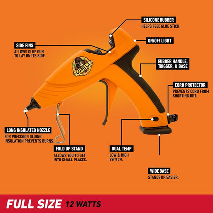 Gorilla 104987 Full Size Hot Glue Gun and Sticks, Gun & Glue, Orange