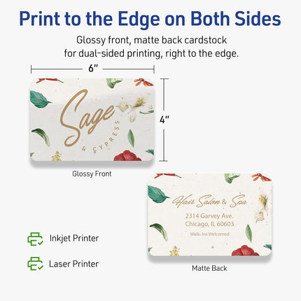Avery Printable Rectangle Cards, Rounded Corners, Sure Feed Technology, 4" x 6", Glossy White Cardstock, Print-to-the-Edge, Laser/Inkjet, 50 Total, Great for Postcards and Thank You Cards