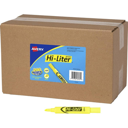 Avery Hi-Liter Value Pack Desk-Style Highlighters, Smear Safe Ink, 200 Fluorescent Yellow Highlighters (24130)
