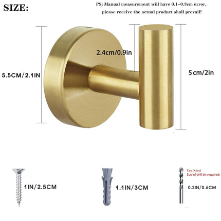 16pcs Gold BathTowel Hooks Robe Coat Bathroom Wall Hook Stainless Steel Heavy Duty Door Hanger Towel Robe Clothes Cabinet Closet Sponges for Bathroom Bedroom Kitchen Hotel Pool