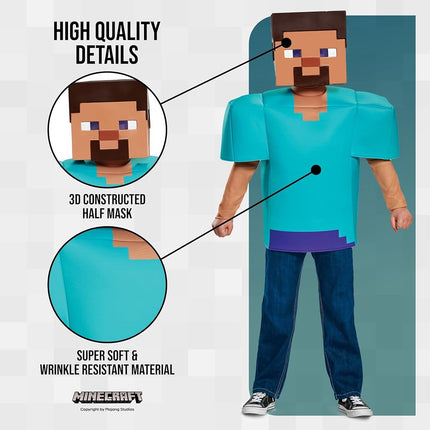 Minecraft Steve Costume for Boys, Halloween Costumes For Boys Size L