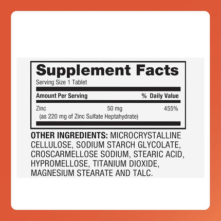 Rugby Zinc Sulfate 220mg Tablets Supplement 100 Count Bottle