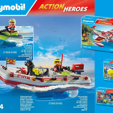 Playmobil 71464 Action Heroes: Fireboat with Aqua Scooter, exciting water rescue, including diving goggles and fins, fun imaginative role-play, realistic play sets suitable for children ages 4+