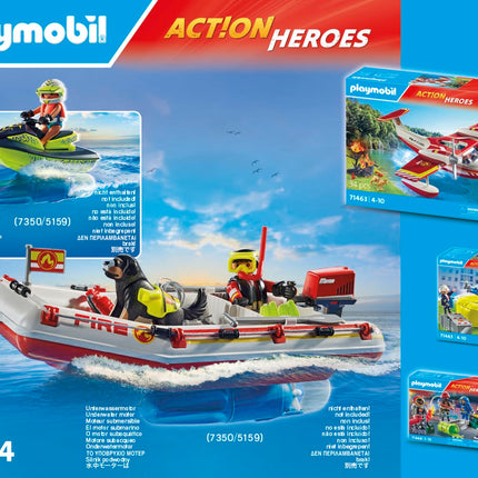 Playmobil 71464 Action Heroes: Fireboat with Aqua Scooter, exciting water rescue, including diving goggles and fins, fun imaginative role-play, realistic play sets suitable for children ages 4+