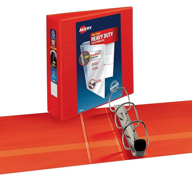 Avery Heavy-Duty View 3 Ring Binder, 3 Inch One Touch EZD Rings, 3.5 Inch Spine, 1 Red Binder (79325)