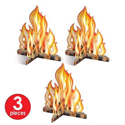 Beistle 3-D Paper Campfire Centerpieces, 12" Tall, Set of 3 - Summer Bonfire Themed Party Supplies, Outdoor Camping Birthday