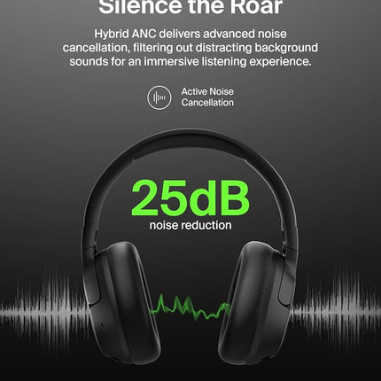 Belkin SoundForm Isolate Bluetooth Over-Ear Headphones - Hybrid Active Noise Cancelling Headphones - Wireless w/ 60H Playtime, Fast Charging & CloudCushion Ear Cups for Travel, Home, or Office - Black