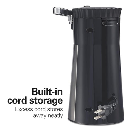 Abrelatas eléctrico automático Hamilton Beach OpenStation para cocina con multiherramienta y abridor de botellas y frascos, apagado automático, almacenamiento de cable y tecnología Sure Cut, acero inoxidable (76382FJ)