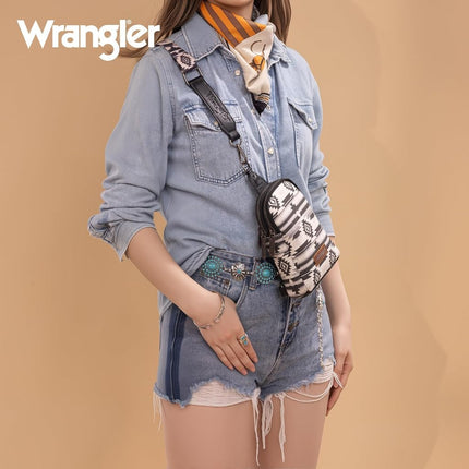 Bolsa cruzada Wrangler Aztec Sling Bag estilo suroeste, moderna bandolera de pecho, negra, talla única