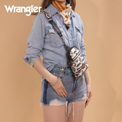 Wrangler Aztec Sling Bag Southwest Crossbody Bags Trendy Chest Bag, Black, One Size