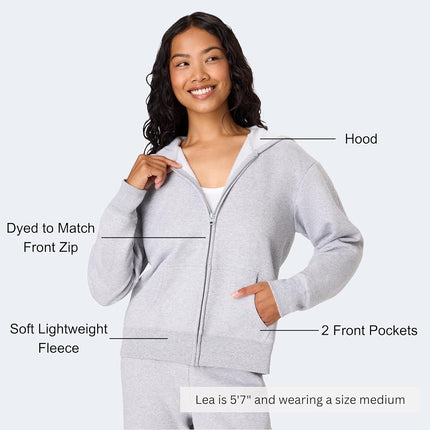 Hanes womensO4637Women's Fleece Full Zip Hood Long Sleeve Hoody - Gray - XX-Large
