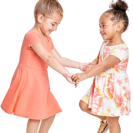 The Children's Place Vestidos cotidianos de manga corta para niñas y niños pequeños, paquete de 2 unidades de teñido anudado de margaritas, 5T
