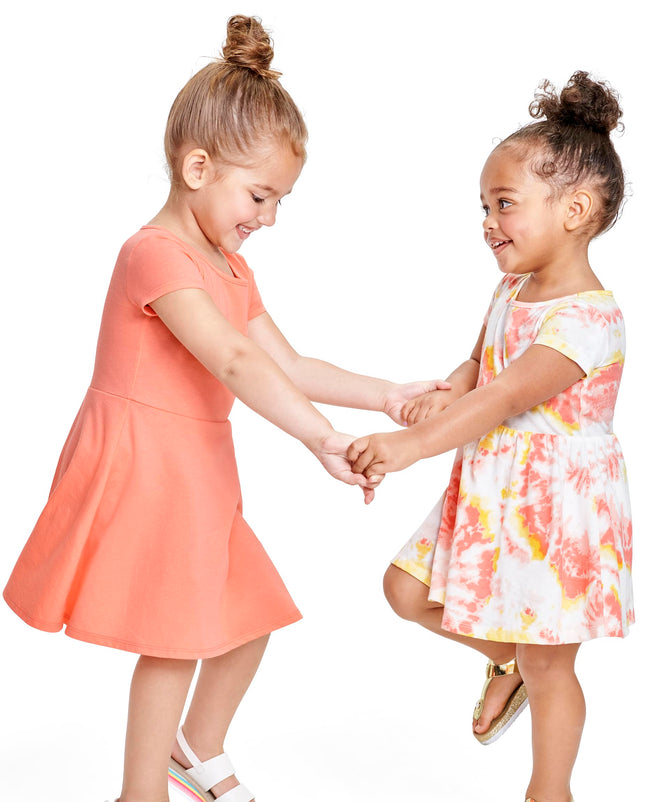 The Children's Place Girls' and Toddler Short Sleeve Everyday Dresses, Daisy Tie Dye Skater 2-Pack, 5T