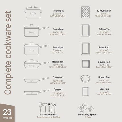 Pots and Pans Set, 23-Piece Non Stick Cookware & Bakeware Sets with Plaid Pattern, Stackable Design, Dishwasher Safe, Stain-Resistant, Oven & All-Stove Safe, Tempered Glass Lid, Golden