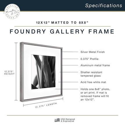 MCS Gallery Wall Frame, Dark Silver, 12 x 12 in matted to 8 x 8 in