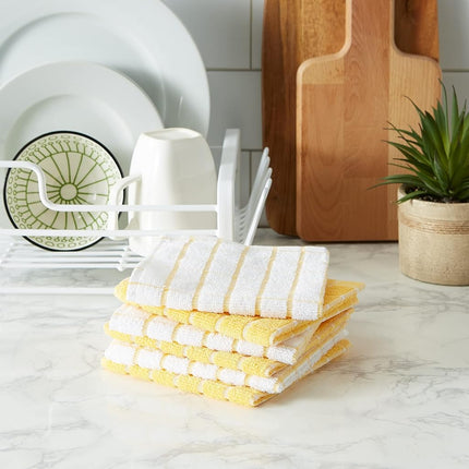 DII 100 % algodón, lavable a máquina, ultraabsorbente, paños de cocina de felpa de 30 x 30 cm para uso diario, diseño de cuadrícula, juego de 6, amarillo