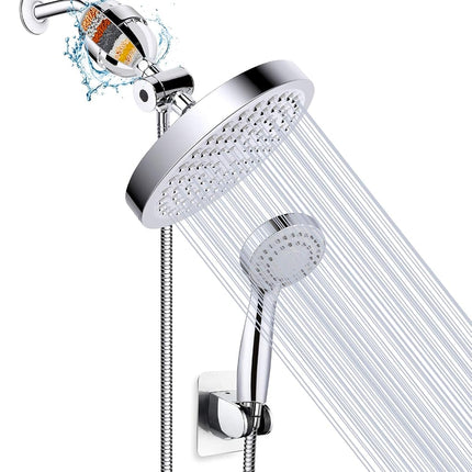 Pommeau de Douche Filtrant Taiker, Tête de Douche Pluie Haute Pression/Combo Douchette Filtrante, Luxe Moderne Chromé avec Tuyau Anti-fuite de 152 cm et Support (Argent)