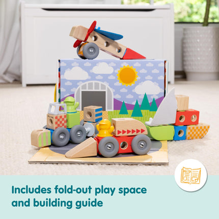 Melissa & Doug Blockables Snap And Play - Vehicles | Wooden Building Blocks, Creative Toys for Kids, 54 Pcs Set | Age 2+ - FSC Certified
