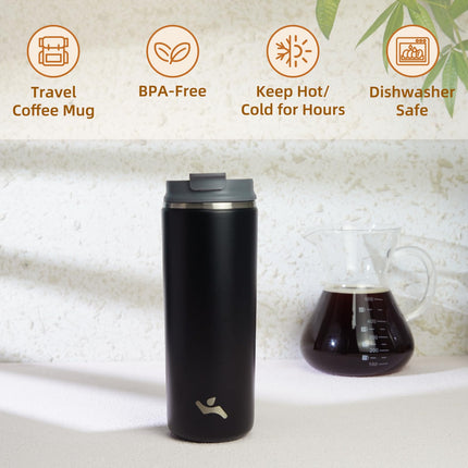 Konokyo Tumbler with Lid, 16 oz Travel Coffee Mug Double Wall Vacuum Stainless Steel Thermal Metal Cup Insulated Water Bottle,Black