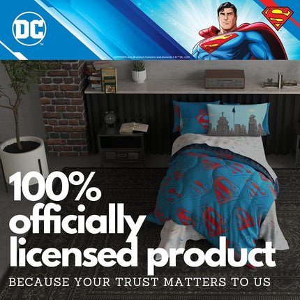 Franco Comforter and Sheet Set with Sham, Microfiber, Superman, 5 Piece Twin Size
